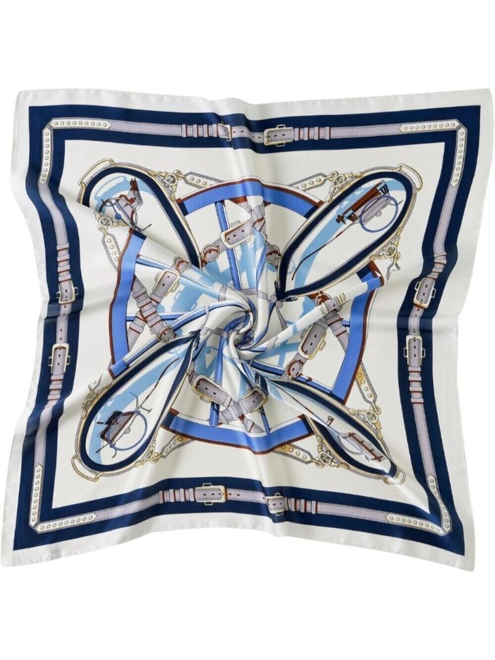 Women Blue Chain Headscarf Satin Bandana Pattern Polyester Breathable Scarves